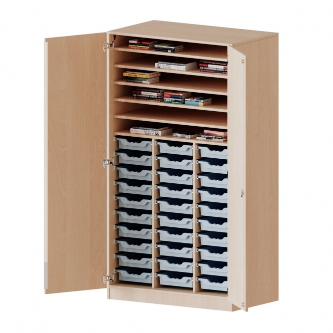 Bastelschrank, 5 OH, 2-türiger Schrank mit 30 flachen Boxen, B/H/T 104,5x190x65cm 